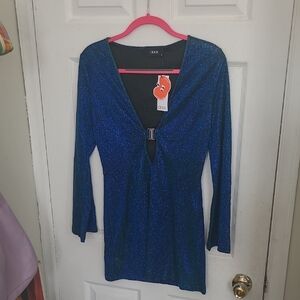 Blue/Green Glitter Long Sleeve Dress